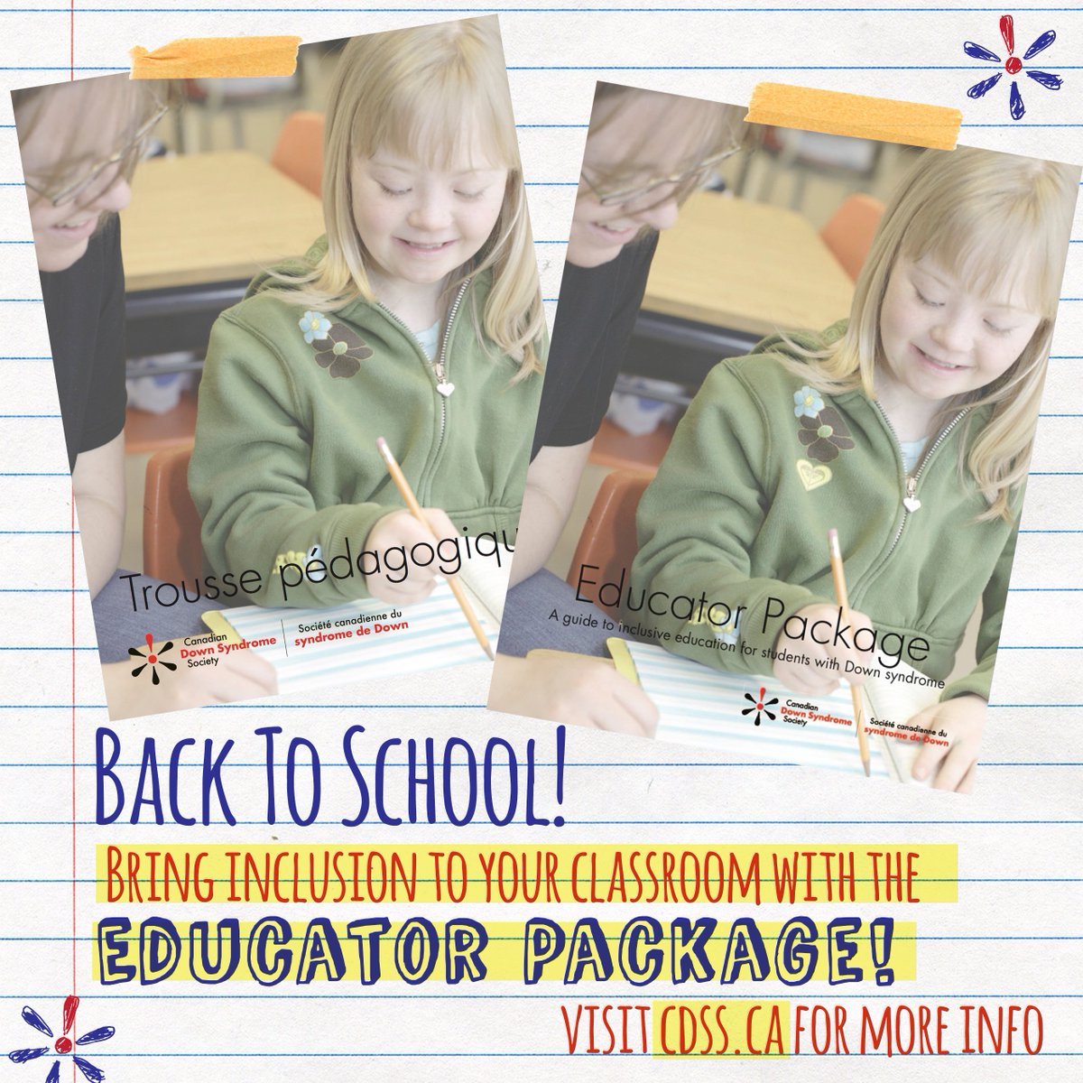 CdnDownSyndrome's tweet photo. Get the Educator Package in time for the upcoming school year! Visit cdss.ca for more info. #Downsyndrome #Inclusion #inclusiveeducation https://t.co/IZJwlEYjFV