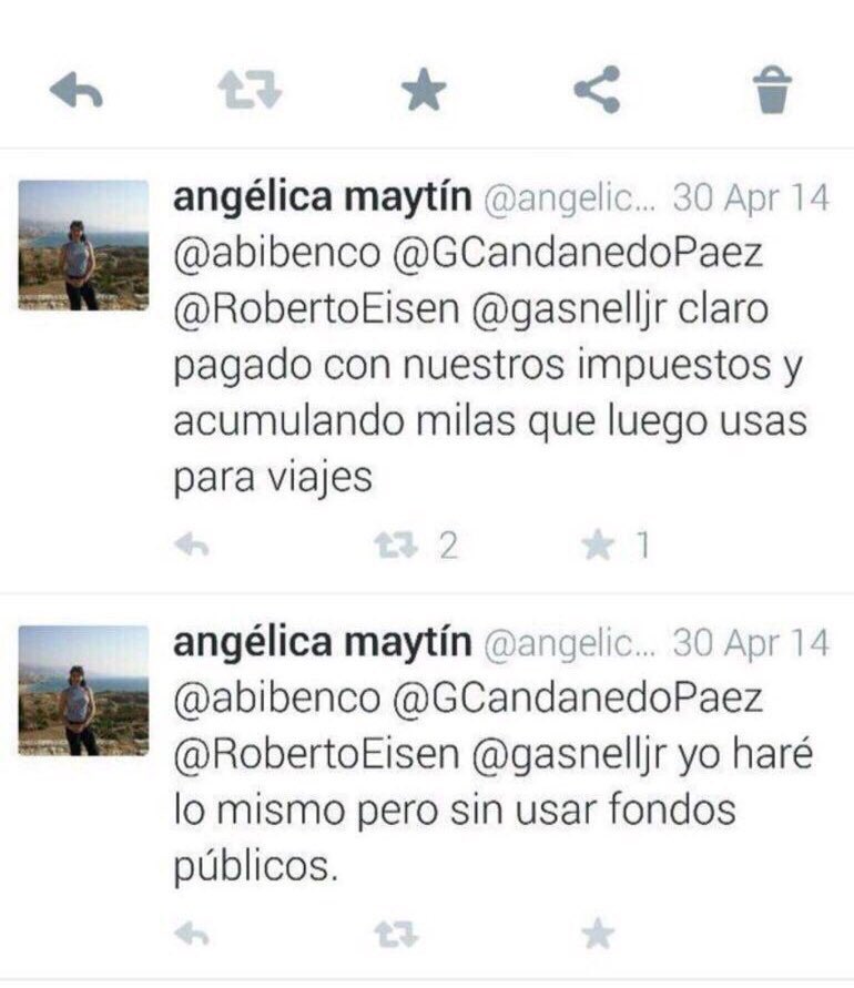 HJSANTOSRUDAS's tweet photo. En el 2014 #Maytin criticaba los viajes d #ExFuncionarios; hoy acumula millas por segundo!; sería bueno ver la suma en viáticos q se gasta! https://t.co/kd4pz1EzGw