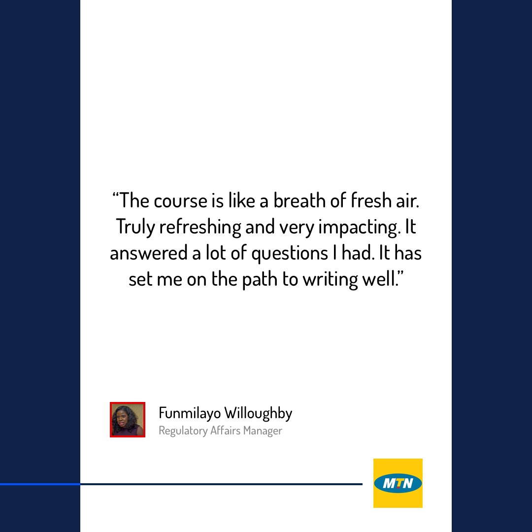 Regulatory Affairs Manager, Funmilayo Willoughby found the training mind engaging and thought provoking.
#legalwriting #briefwriting #mtn