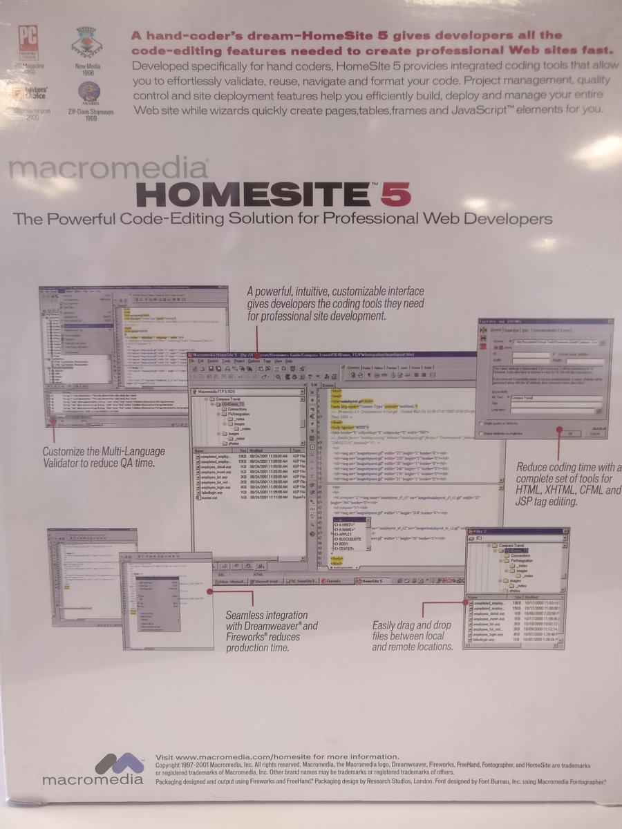 PiersShepherd's tweet photo. A trip down memory lane. We found a sealed copy of Macromedia Homesite5.... Tables everywhere @Macromedia  #oldschool #WebsiteDesign #Web https://t.co/BXMRC2xE4q