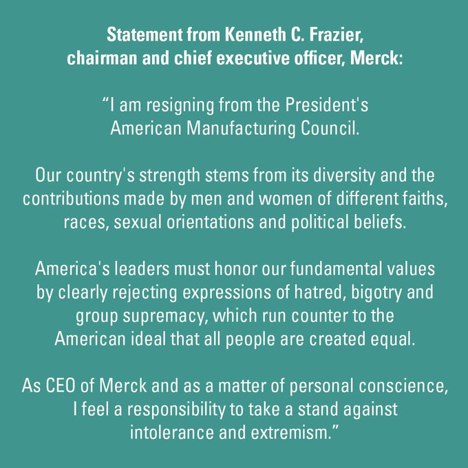 Trump lashes out at black CEO Frazier of Merck who quits council