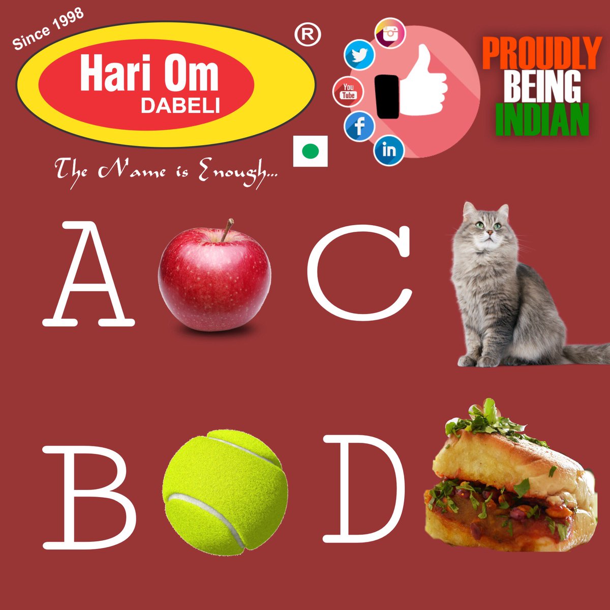 Hariom Dabeli A For Apple B For Ball C For Cat D For Dabeli Hariom Dabeli