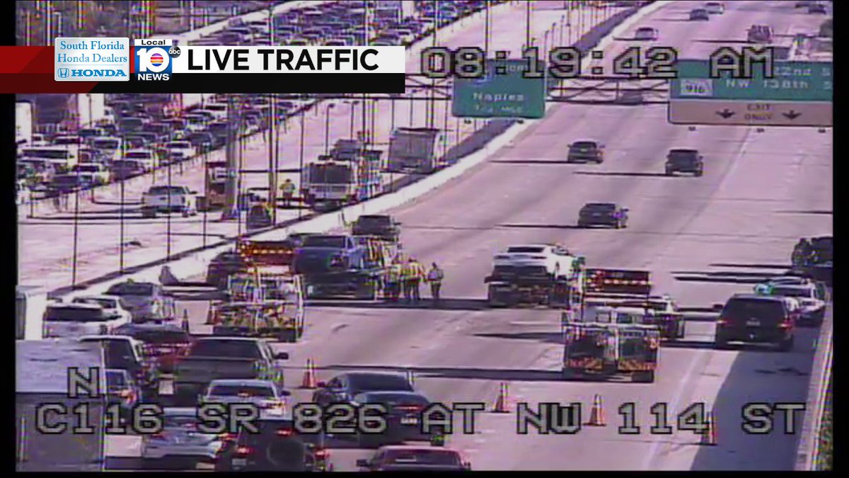 4 lanes blocked on SR-826 NB at NW 122nd St #trafficalert https://t.co/jcIpgtl7DX