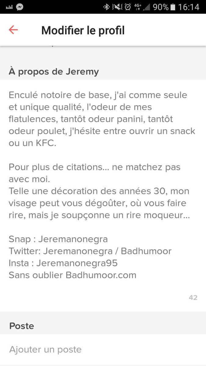 Badhumoor's tweet photo. @Tinder avec cette description tu pourrais m'apporter un peuvplus de match pls ?
#Tinder
#Match https://t.co/SFfsJTHmWA