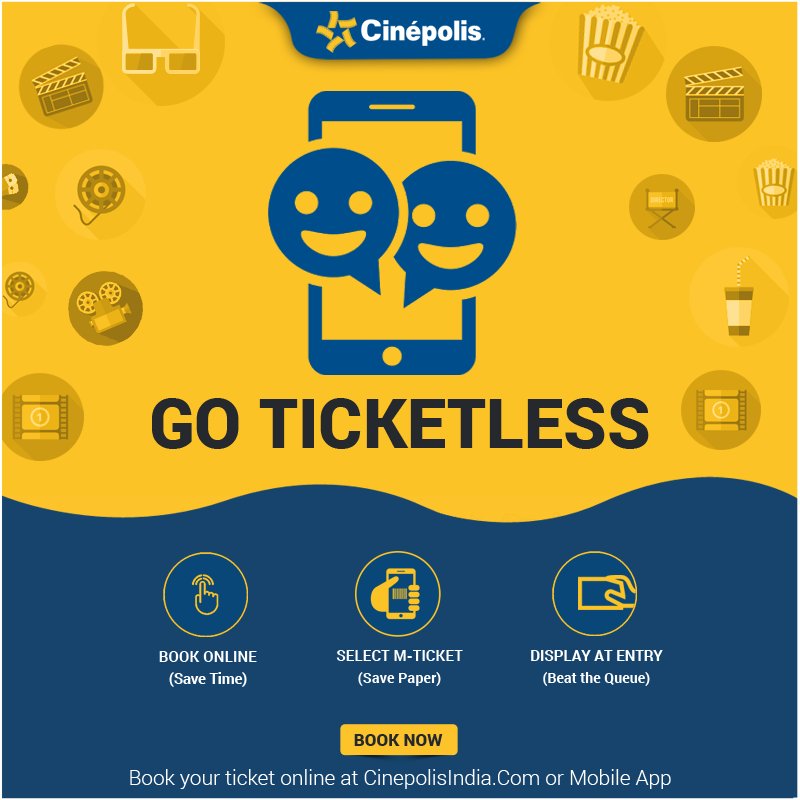 IndiaCinepolis's tweet photo. #GoTicketless
Don't waste your time standing in the long queue. Book you ticket online at https://t.co/Ox8a9EUZKz or Mobile APP. https://t.co/JZVabjNkLd