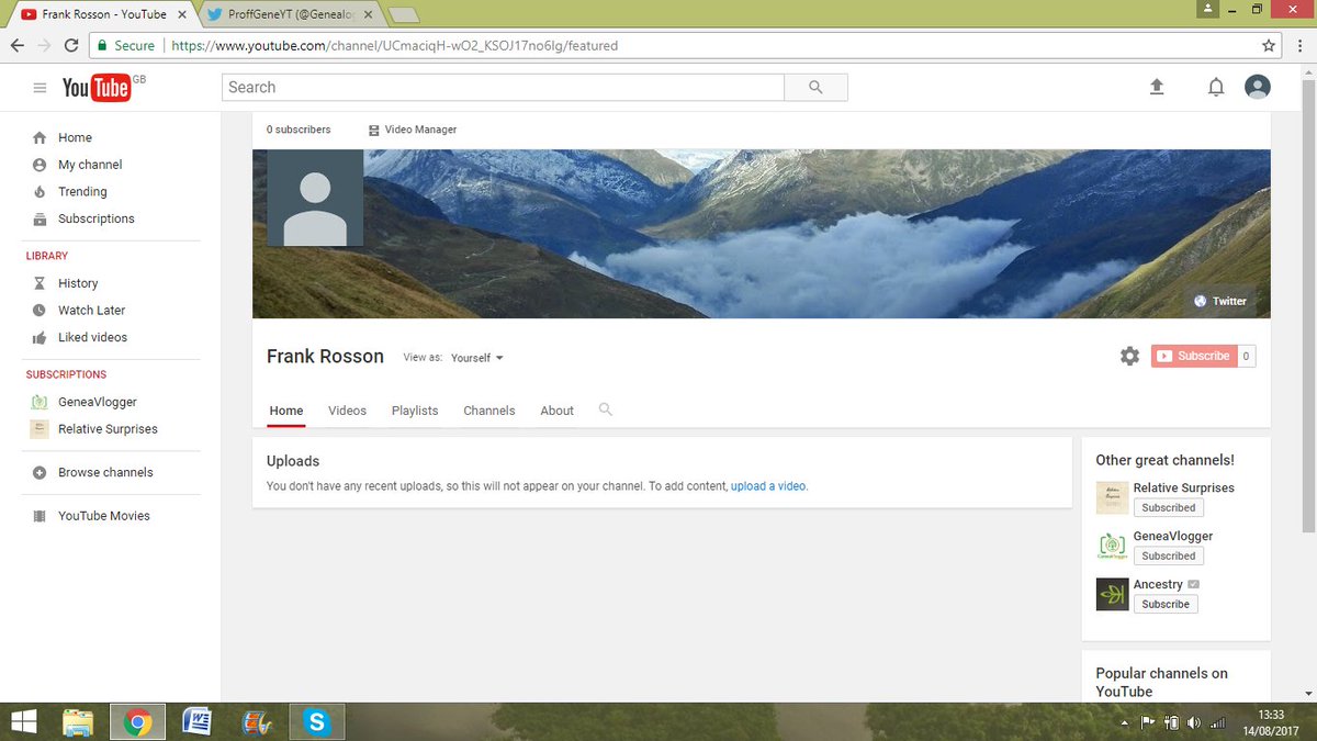 Genealogy_Prof's tweet photo. Finally getting a YouTube channel setup! #gethyped #youtube #genealogy #frankgenepro https://t.co/fGCd30awYZ