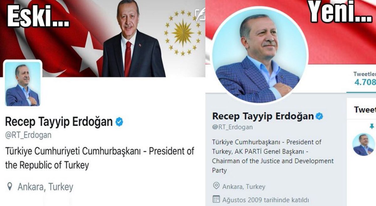 Erdoğan'ın, twitter hesabından Cumhuriyet'i sildiği anlaşılalı birkaç dakika oldu