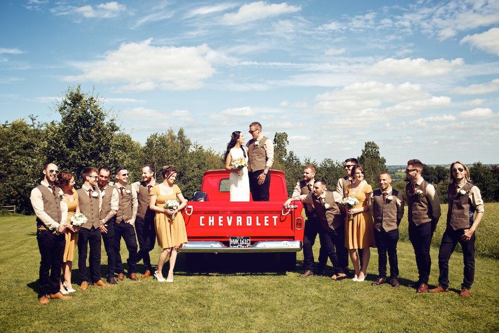 Make way for a fab outdoor vintage wedding with 50s style dresses &amp; Chevrolet truck rockmywedding.co.uk/emma-andy/