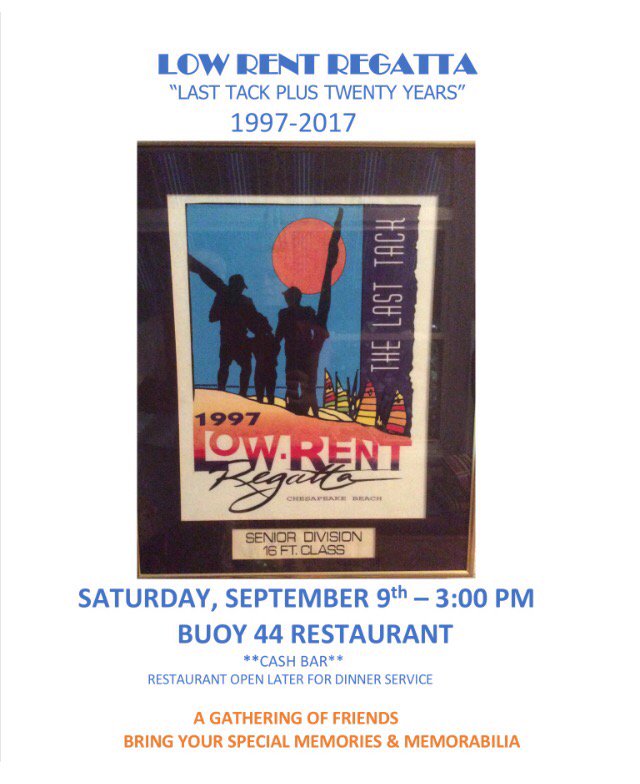 rntaylor3's tweet photo. Join us at Bouy 44 for the Low Rent Regatta reunion party on September 9th! Wear your old t-shirts. It'll be a blast! https://t.co/Re6HhKWjox