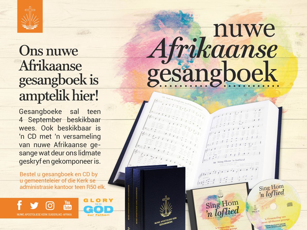 NACSA_North's tweet photo. Our new Afrikaans Hymnal is finally here &amp; will be available 4 September 2017 along with an Afrikaans CD with songs taken from the Hymnal. https://t.co/tM8pklQ6KG