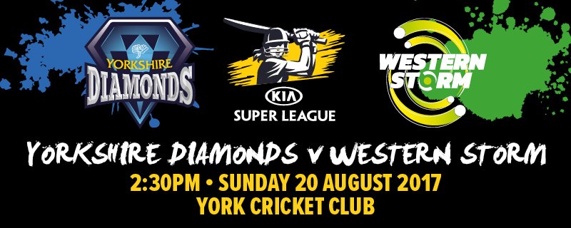 💠 @YorksDiamonds vs @WesternStormKSL at York CC this Sunday. 
🎟 available for £5 adults / £1 juniors  
🏏goo.gl/21F1fX
#ShineBright