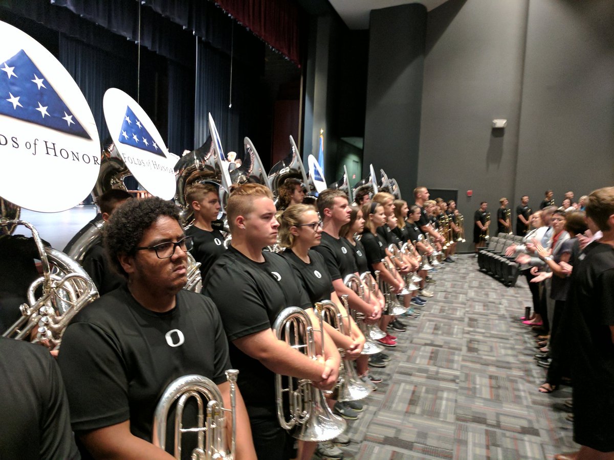 bjfr's tweet image. First day back for teachers on #owasso OK. Band is 10% of HS student body and they are for real.