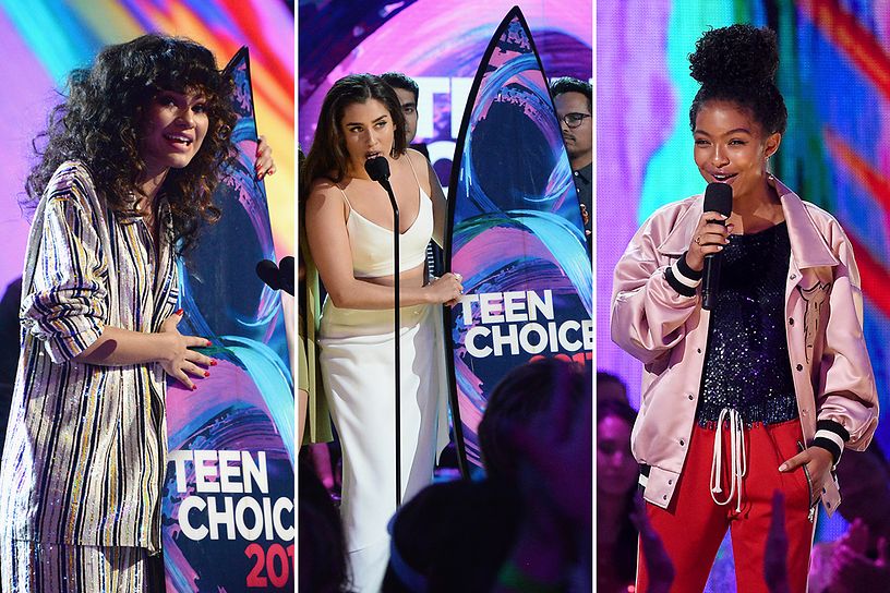 fusetv's tweet photo. .@Zendaya, @FifthHarmony's @LaurenJauregui &amp; @YaraShahidi spoke out about #Charlottesville at #TeenChoice: https://t.co/1fGBWv30bG https://t.co/htp4s9OEjC