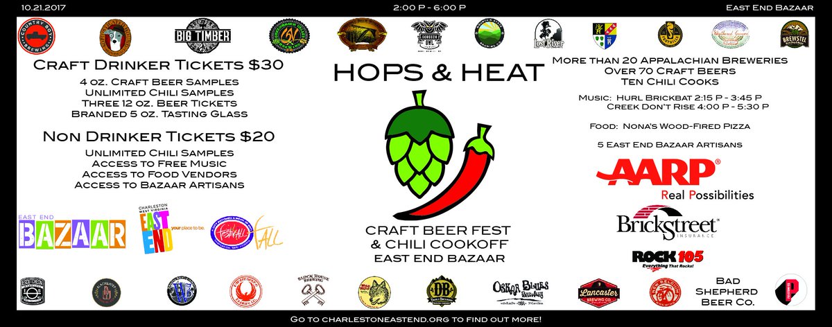 EastEndBazaar's tweet photo. Our Hops &amp; Heat fundraiser will return Oct. 21st for a 3rd year with more Appalachian brews and chili! https://t.co/3qmM4zhqkF https://t.co/Yn9Ita7whk