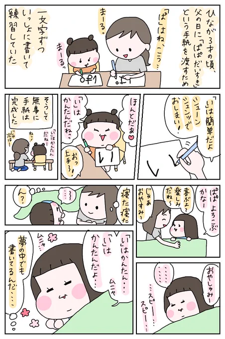 一生懸命書いたんだろうし、書けたのが嬉しかったんだろうな。
って、今でも思い出すくらいキュンとした。
#育児絵日記 #育児漫画 #ひなひよ日記 
