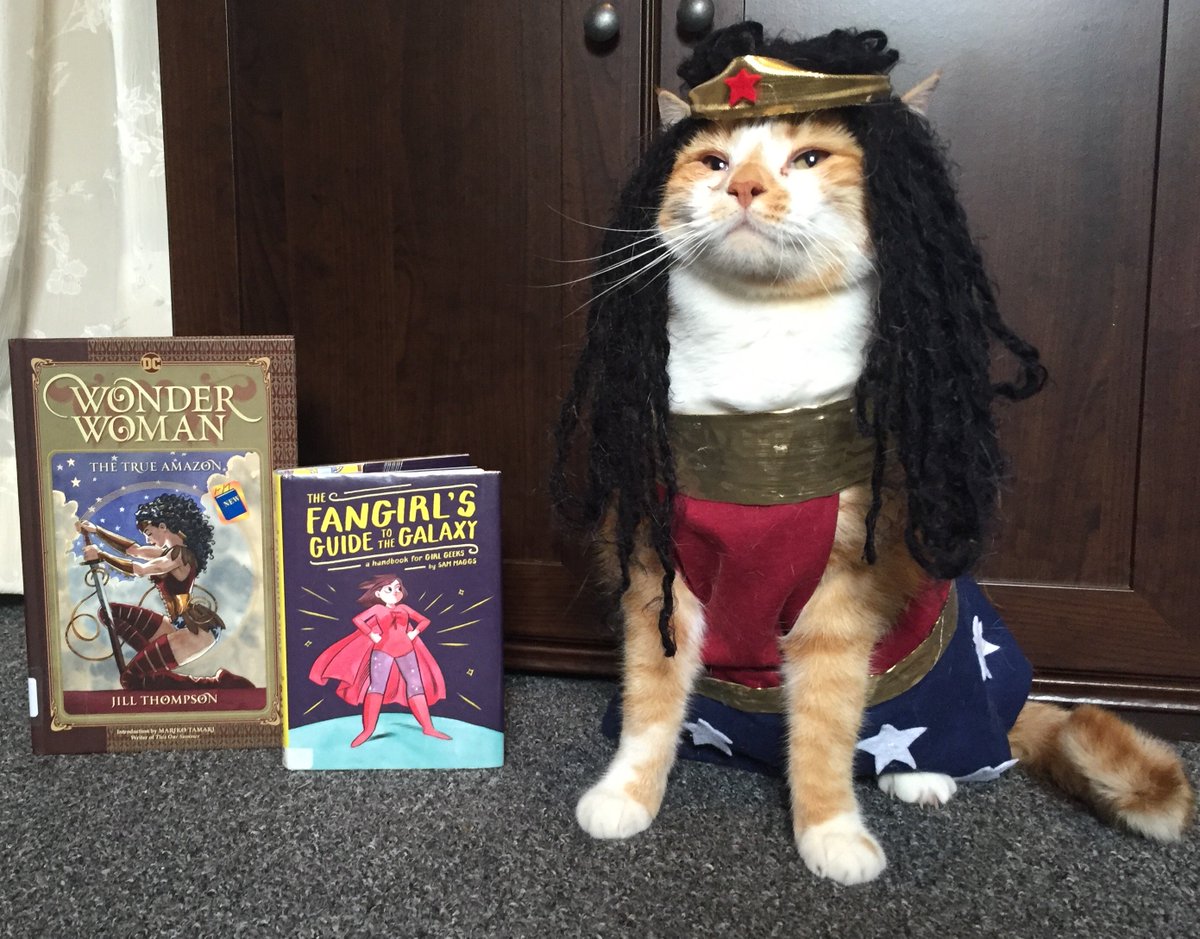 CentreCoLibrary's tweet image. @ALALibrary To celebrate our annual #NovelCon next spring, our WONDERful library cat would love the Teen Titans cutout! #librarysuperheroes