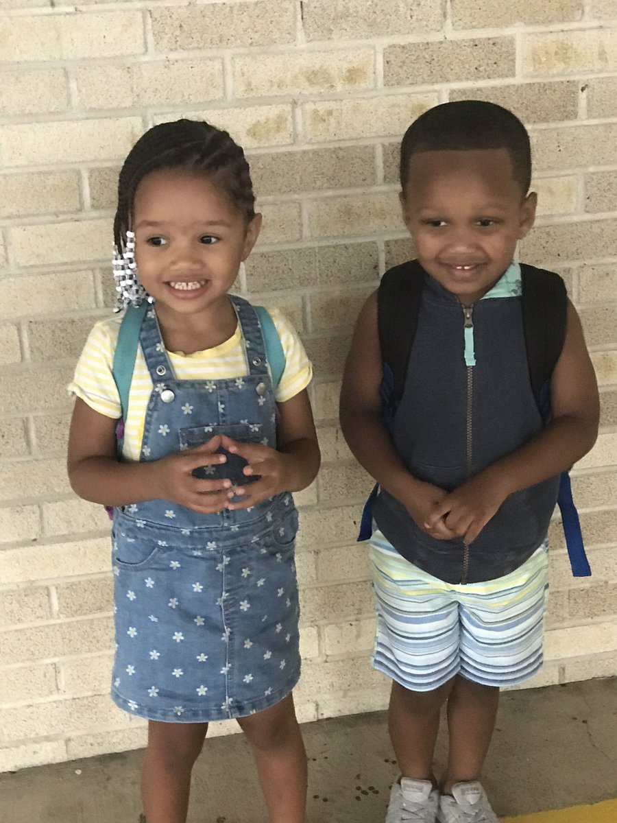 NLRPD's tweet photo. First day of school and ran into these two little cuties. Say hi to Farris and Jayden. #pikeview pre K https://t.co/8wuS8WAgye