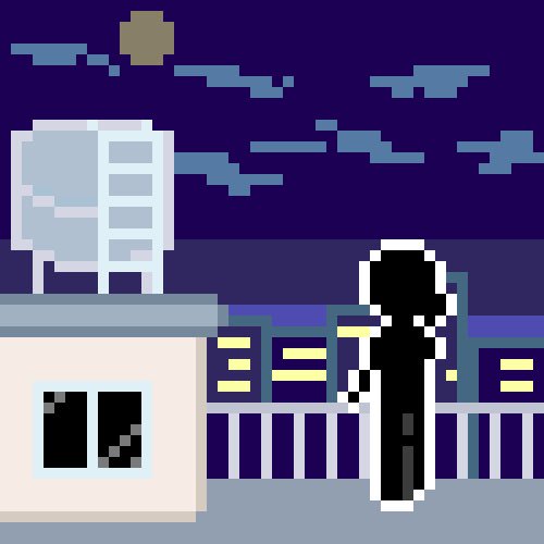 1097n_'s tweet photo. お題【夜景】
なんとなく都会の屋上
 #ドット絵版毎日真剣60分1本勝負 #pixelait #pixelart https://t.co/JrHTgKQnRK