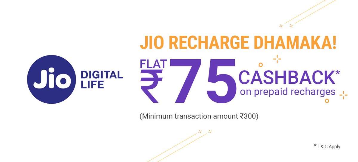 rahulb507's tweet photo. #Jio Recharge #Dhamaka offer: Flat Rs. 75 Cashback
Deal Link--> https://t.co/5Qx198SvHy
Hurry up!! #399 #plan https://t.co/ZsER6YY2Ld