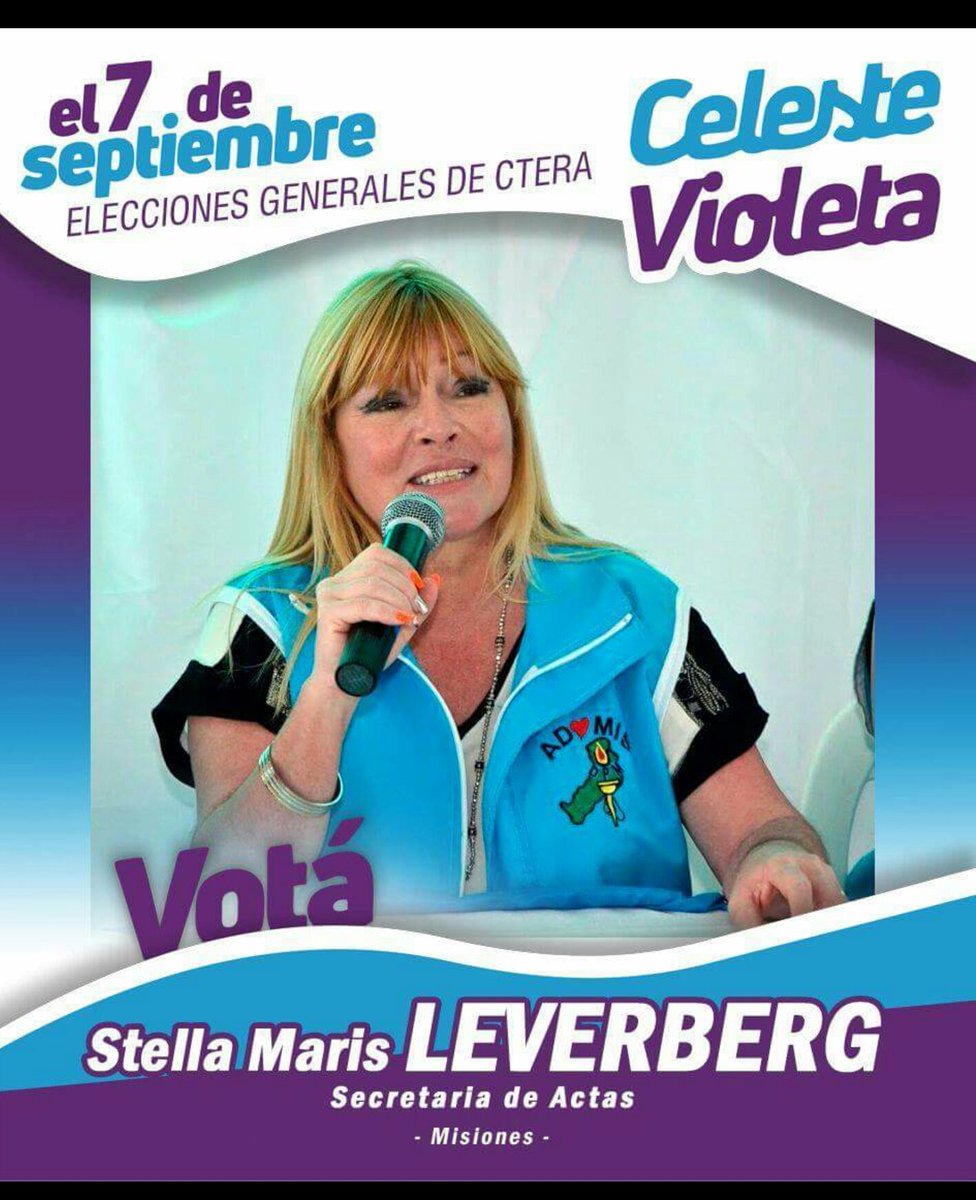 El 7 de septiembre votá <a href="/mariluleverberg/">Stella M Leverberg</a> desde Misiones 👉 Secretaria de Actas de CTERA! 

#votocelestevioleta