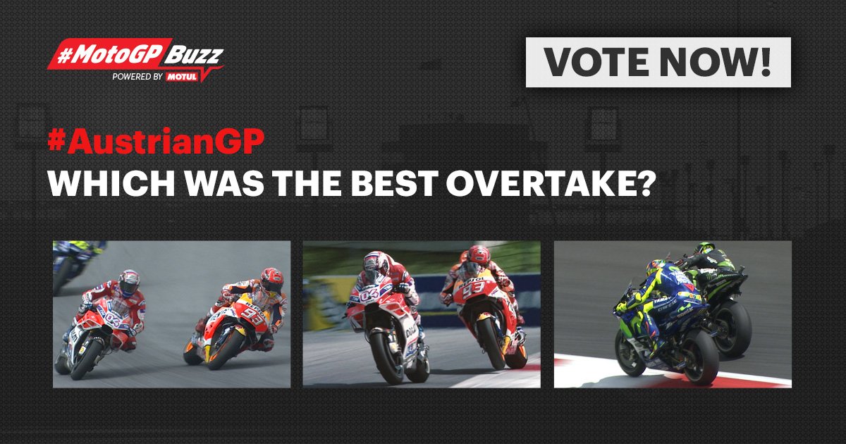 MotoGP's tweet photo. #MotoGPBuzz Overtakes🎥
Which was your favourite? Use #Overtake1 #Overtake2 or #Overtake3!
@motul 🎥
https://t.co/WKMSxrWZhY #AustrianGP https://t.co/hMRJ2s34E0