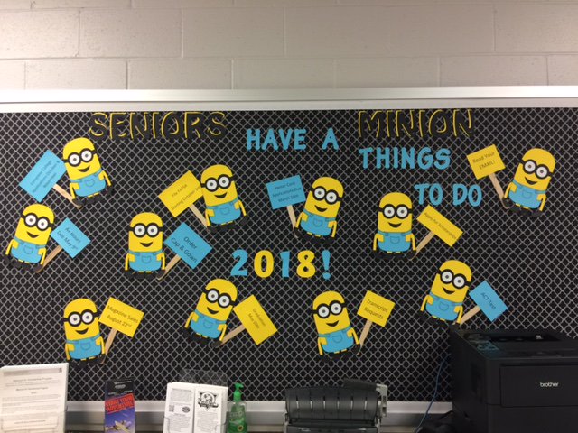 FHSKnightsCC's tweet photo. Seniors have a Minion things to do for the upcoming school year. Check your email regularly and the bulletin board in the Counseling Center. https://t.co/QeLZpHAh2y