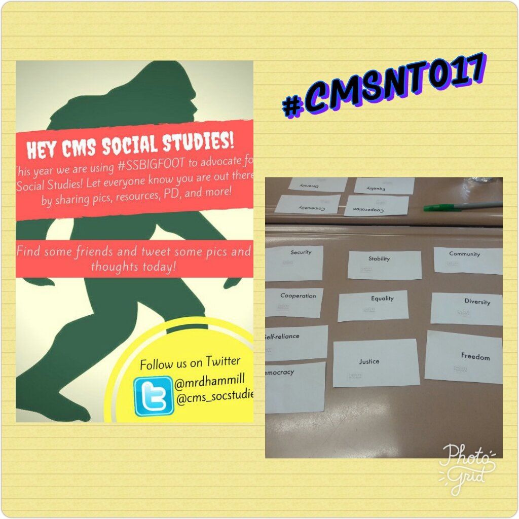 khughesSAISD's tweet photo. Great last day of #CMSNTO17. Thank you @mrdhammill @heather_macd @TheReal_MsP for an engaging day! #SSBigfoot #CMS_SocStudies https://t.co/aT0LCO8hcc