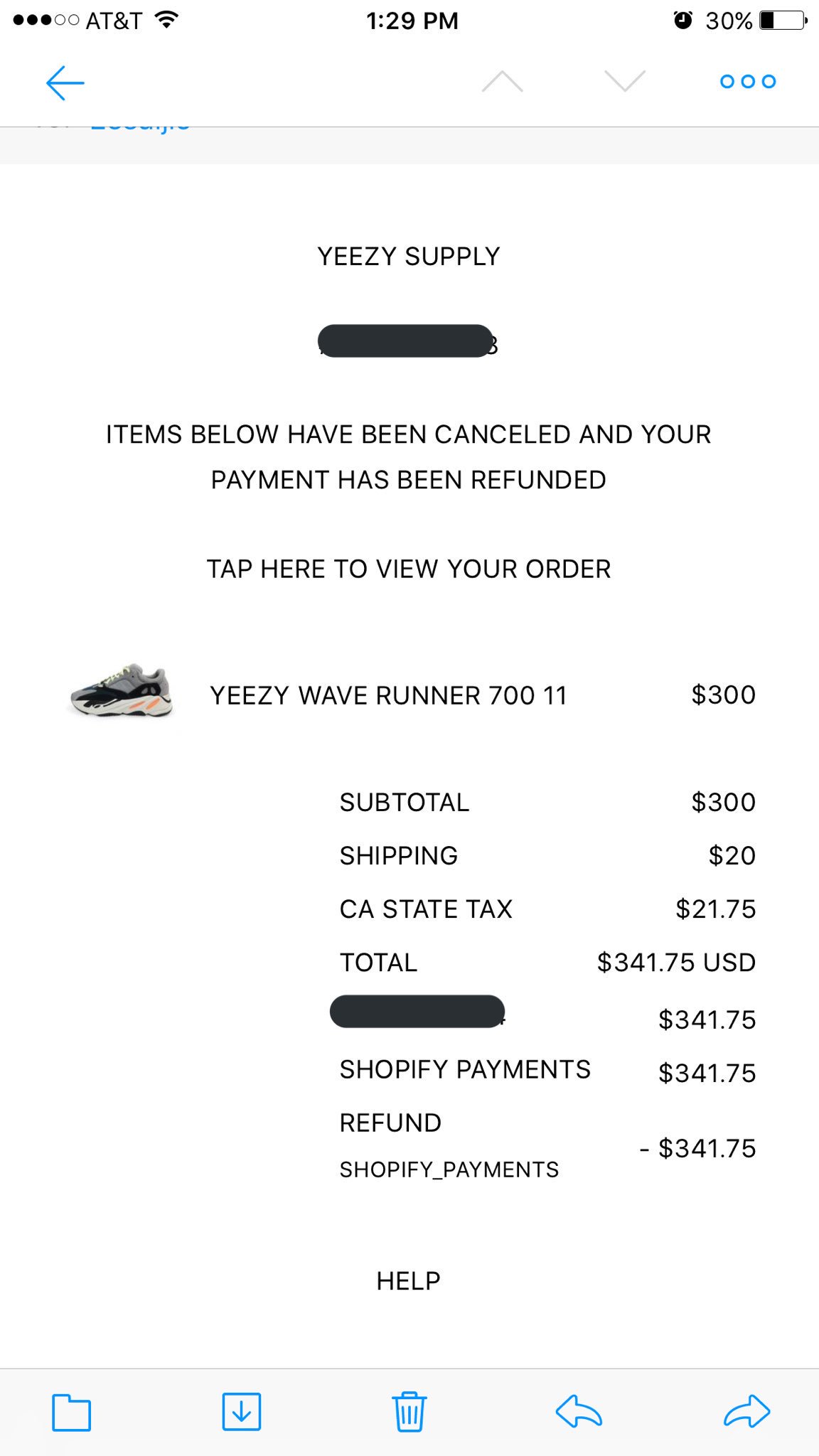 yeezy supply cancelled order