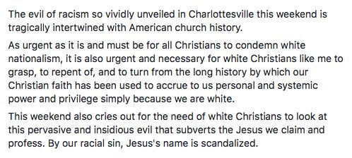 My further reflections on the horrific events this weekend in Charlottesville: