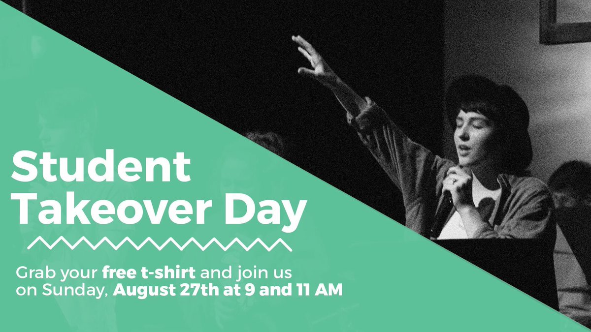FusionCLA's tweet photo. || S T U D E N T  T A K E O V E R || Grab your free shirt this Sunday from either welcome center! #studenttakeoverday https://t.co/YP6XuLYaxn