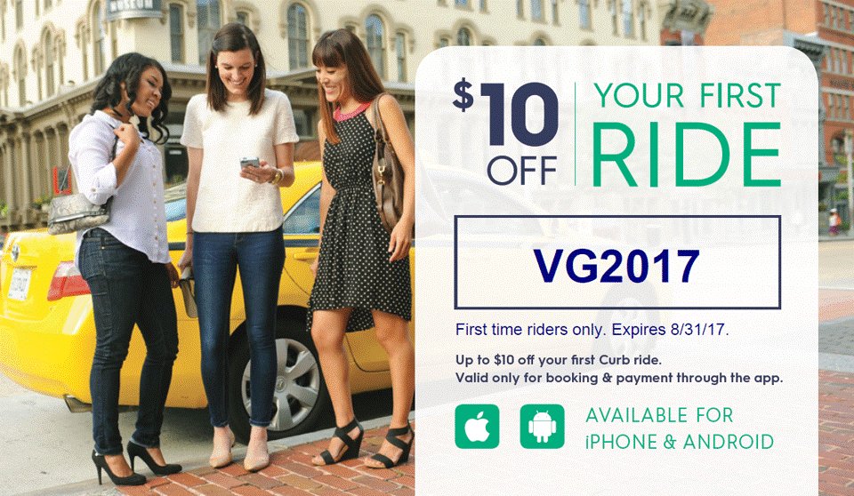 VGPreferred's tweet image. $10 off your first ride with Curb - Check out the deal on the VG Preferred App Today! ow.ly/8YYC30eldv1 #VGPdeals