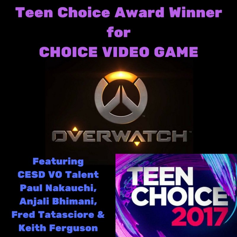 CESDTalent's tweet photo. Congrats to the Cast &amp; Crew of @PlayOverwatch on Last Night's #TeenChoiceAward WIN for #ChoiceVideoGame #CESD #VO https://t.co/OgPxdMTiFa