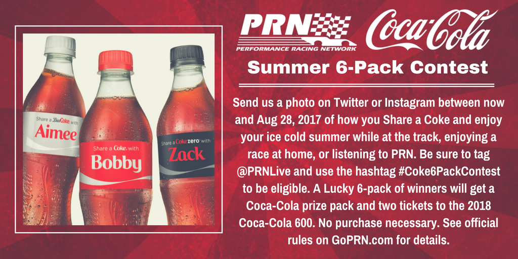 PRNlive's tweet photo. Time is running out to enter our #Coke6PackContest for your chance at a @CocaColaRacing prize pack & more!
Details: https://t.co/F32m6m5Ya6 https://t.co/bA9qtOKQgU