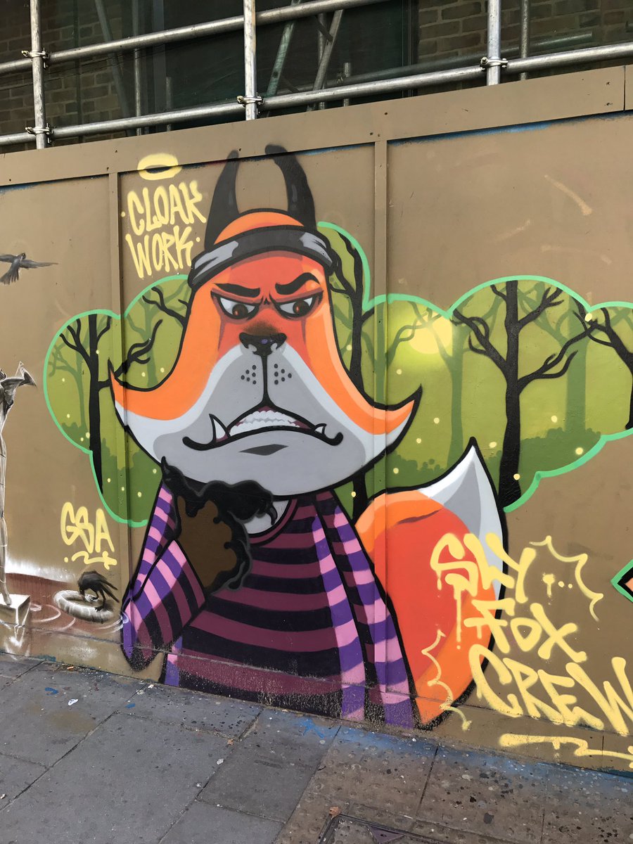 lovestreetart22's tweet photo. By Cloak Work and the Sly Fox Crew on Great Eastern Street #StreetArt #CloakWork #Hackney https://t.co/GbLHMOsGYS