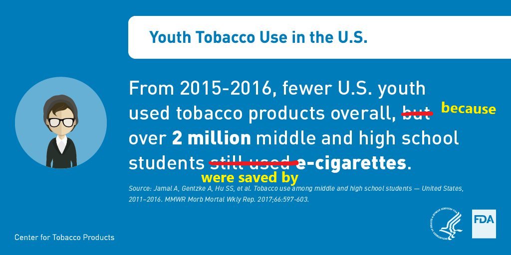 #Vaping saves over 2M teens from #smoking every year at $0 cost to taxpayers. It's a #PublicHealth miracle. I fixed #FDA's announcement 👇 https://t.co/w2AEzIHs4O