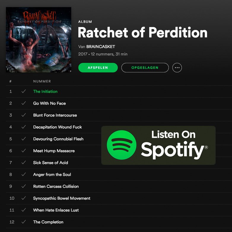 RATCHET OF PERDITION NOW ON SPOTIFY! 12 tracks brutal blasting sickness! Check it out! spoti.fi/2uHUQwA