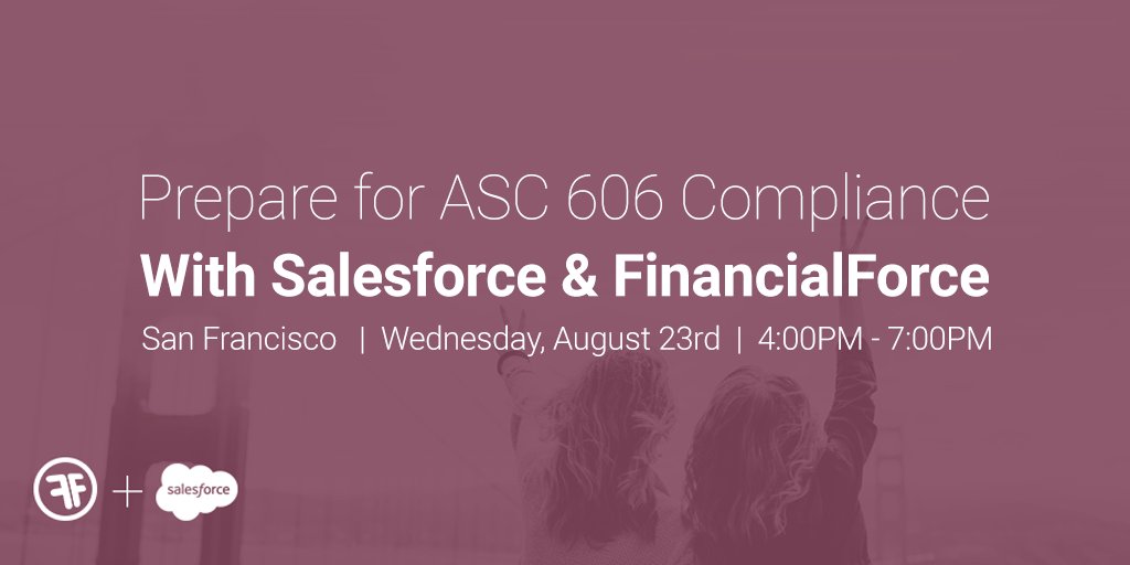 CertiniaInc's tweet photo. Prepare for ASC 606 Compliance with @FinancialForce and @salesforce in San Francisco next Wednesday! Event details: https://t.co/57oQCucLY1 https://t.co/m7uyt339Cv