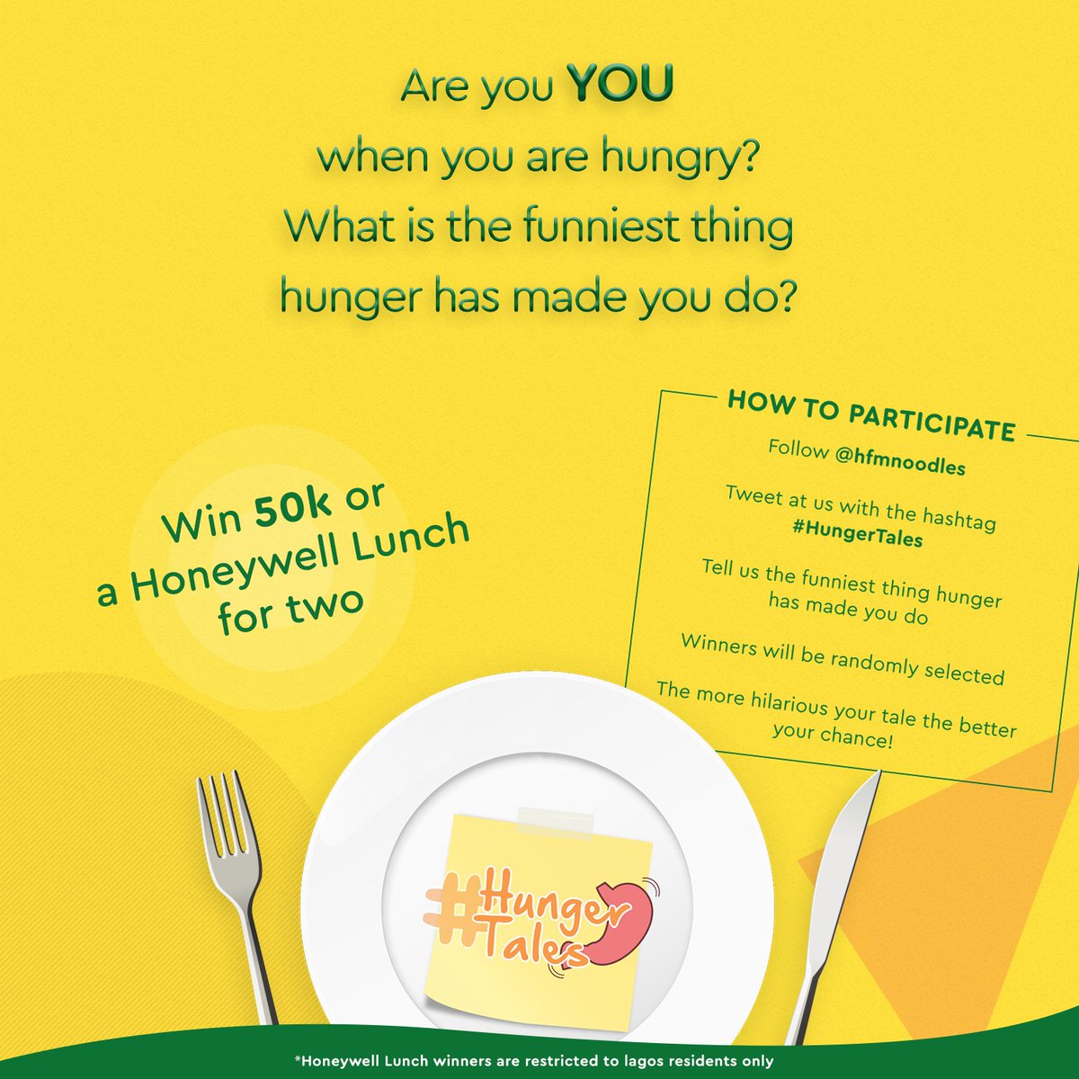 JusttLit's tweet photo. What's your #HungerTale? Share it with us and 50k or a lunch for two courtsey of @HFMNoodles will be yours. https://t.co/Y3C8nyaikX