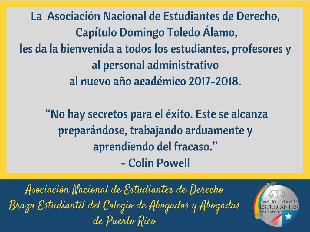 anedinter's tweet photo. Recibe una cálida bienvenida de tu Asociación Nacional de Estudiantes de Derecho, Capítulo Domingo Toledo Álamo. #ANED https://t.co/3xE0qsEG5k