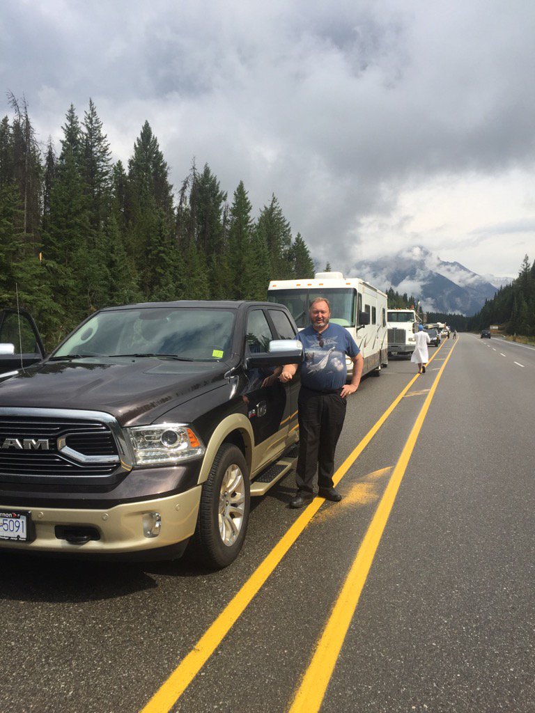 Trying to make it home but construction crews have other ideas. 40 km to Golden.