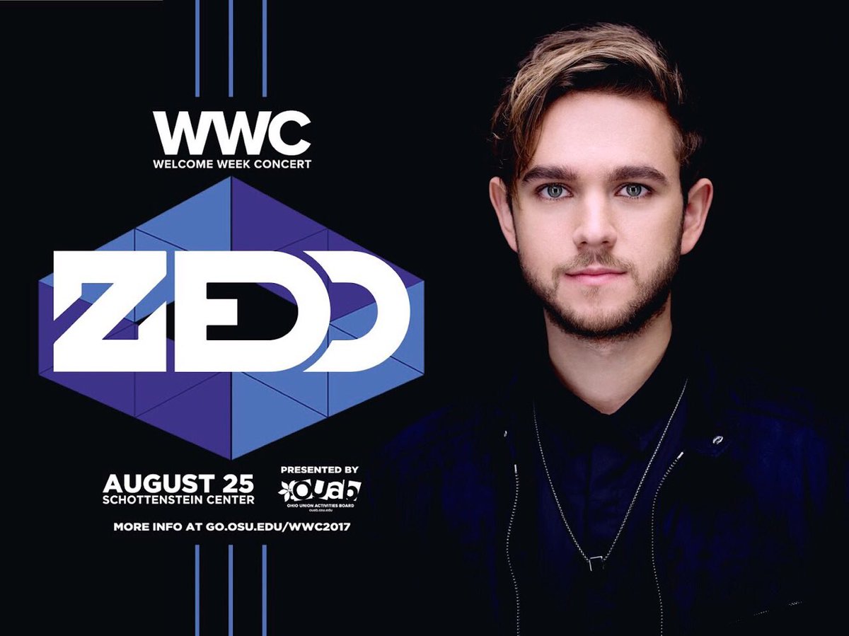 OUAB's tweet photo. JUST ANNOUNCED: 

Welcome Week Concert ft. @zedd 8/25 at @TheSchott
 
#WWC2017

Tix available 8/20

More info at https://t.co/Rg011GqPTb https://t.co/YcQv2h0m3n