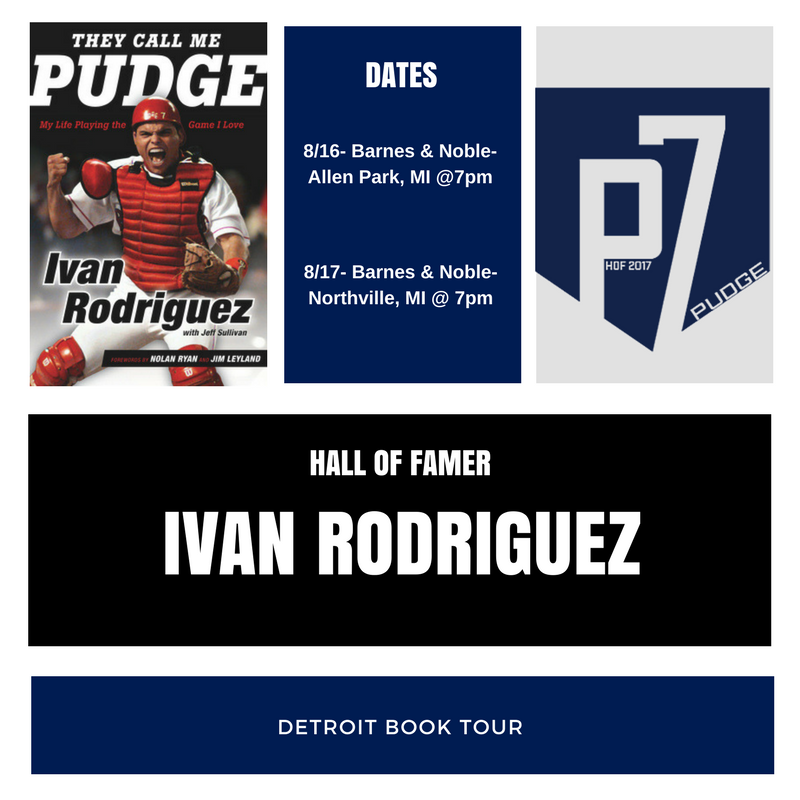 TriumphBooks's tweet photo. Pudge hits Michigan later this week for the start of his Detroit book tour! @Pudge_Rodriguez #TheyCallMePudge https://t.co/d7BMhJ68Ie