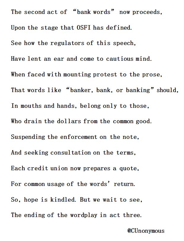 CUnonymous's tweet image. A #banksonnet sequel... #iBANKwithacreditunion @OSFICanada @CCUA_ACCF #ShakespeareLovedCreditUnions #CooperativeBanking #SomeChoicesMatter