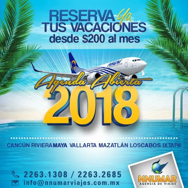 NnumarViajes's tweet photo. ¡Estamos listos!Para tus proximas vacaciones en la playa 👙🏝 2018 #Nnumarviajes 📞81 22631308/81 2263 2685 https://t.co/m1emIIKcre