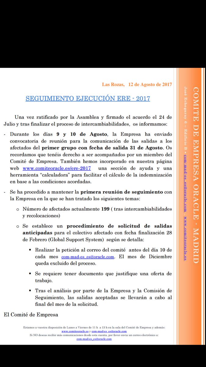 ComiteOracle's tweet image. Constitución de la Comisión de Seguimiento del #OracleERE2017 con procedimiento y calendario de salidas anticipadas
