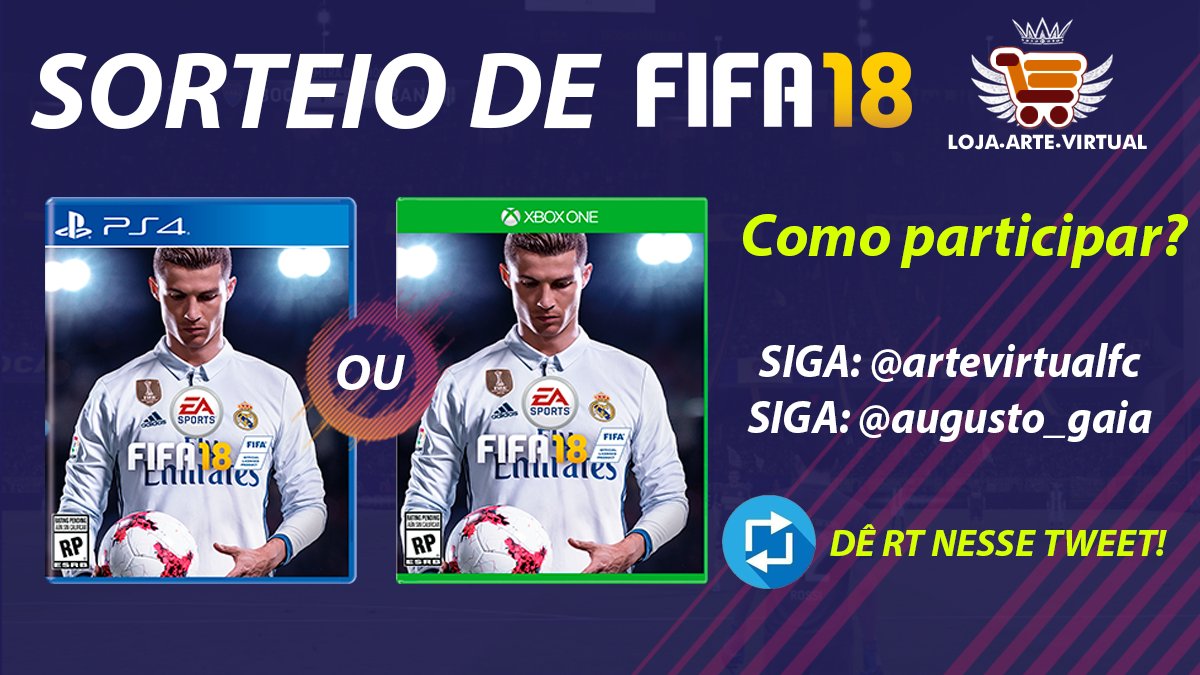 artevirtualfc's tweet photo. 😍Você pode GANHAR um #FIFA18 de GRAÇA!😍

Como participar?
-SEGUIR: @artevirtualfc 
-SEGUIR: @augusto_gaia 
🔃Dar RT neste Tweet

BOA SORTE!🍀 https://t.co/kNjyPxpAuh