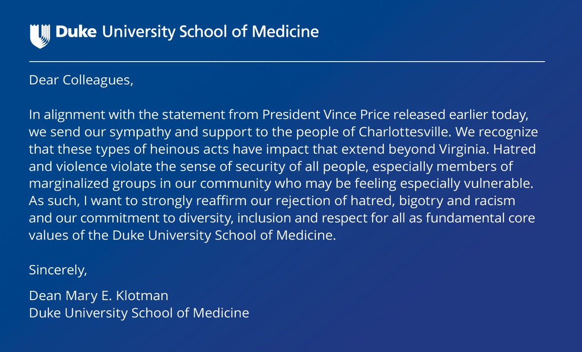 MaryEKlotman's tweet photo. Message from Dean “strongly reaffirming rejection of hatred, bigotry and racism”
https://t.co/709Ptr31dQ https://t.co/k2elrYSmTv