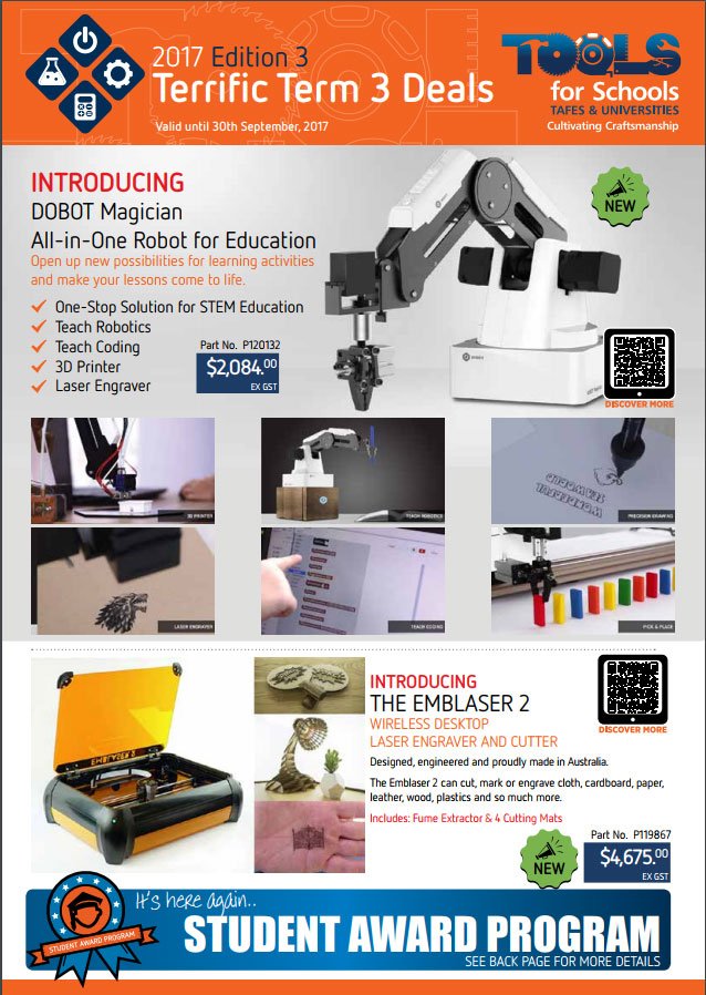 Tools4SchoolsOz's tweet photo. Tools for Schools latest specials has everything, from laser engravers to glue, sandpaper and ... ROBOTS! https://t.co/bXBoqLCw6B https://t.co/izSW2tsmYf