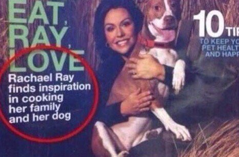 RTunes68's tweet photo. Rachel Ray is just pure evil!
#commas #punctuationnerd https://t.co/AfxYRkgJZ0