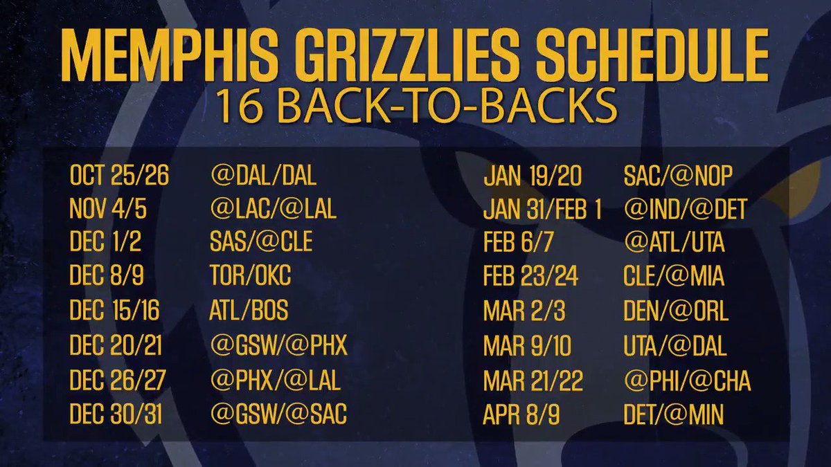 .@alexiskmorgan & @mymikecheck break down all you need to know about the Grizzlies 2017-18 schedule. https://t.co/rQteOXDQI4